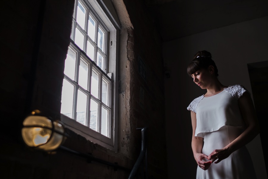 Bride waiting to walk down aisle at the west mill, derby Bride waiting to walk down aisle at the west mill, derby
