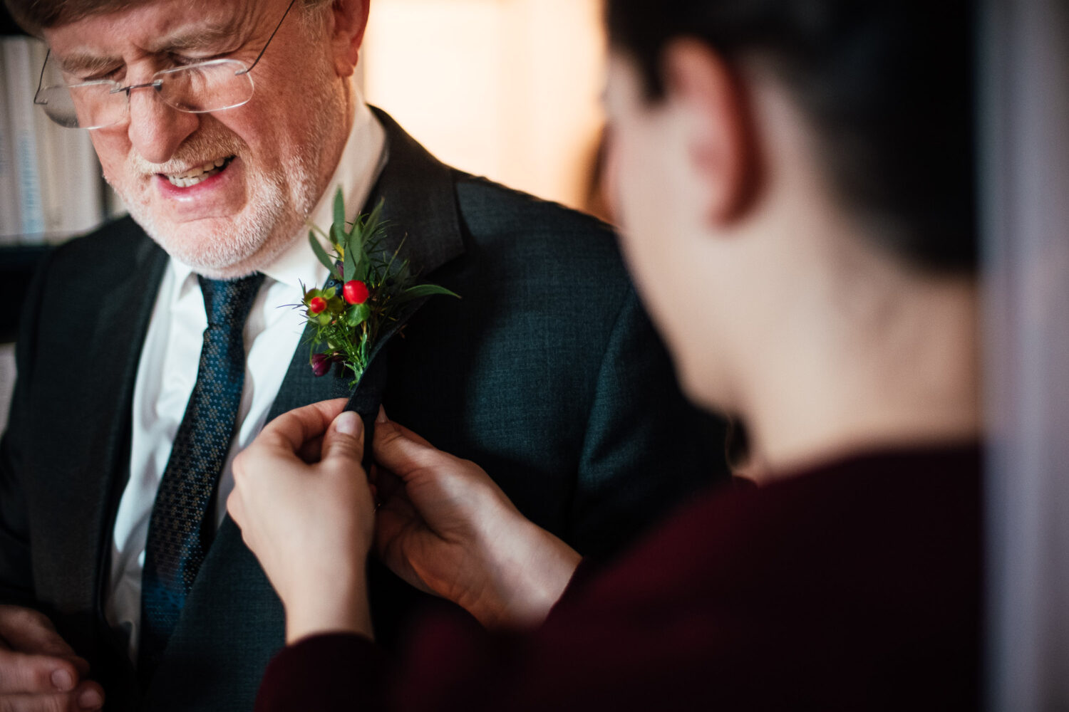 Bride does dads buttonhole