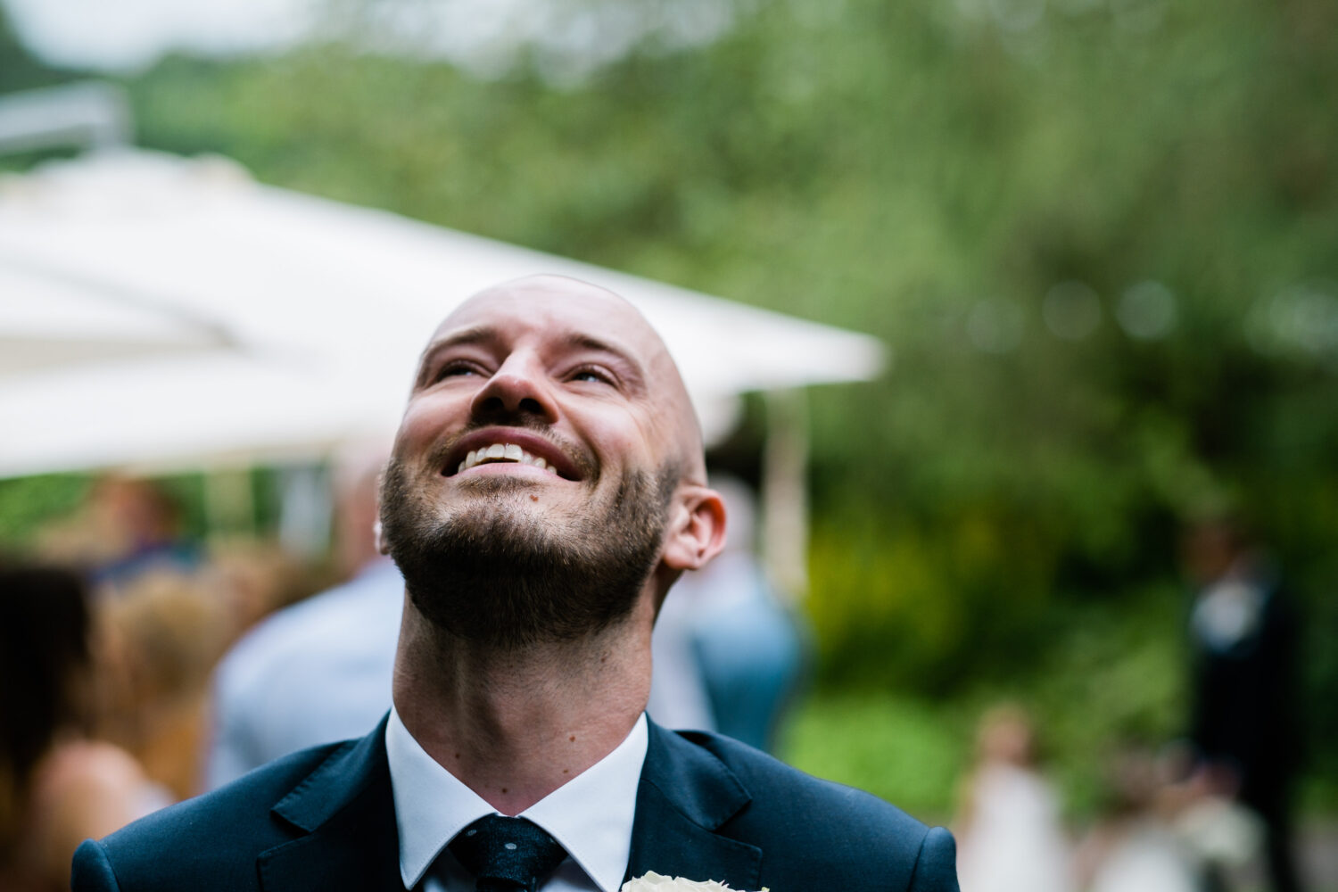 Eyam Hall Wedding Photographer 7 Anxious groom at the top of the aisle at Eyam Hall Wedding