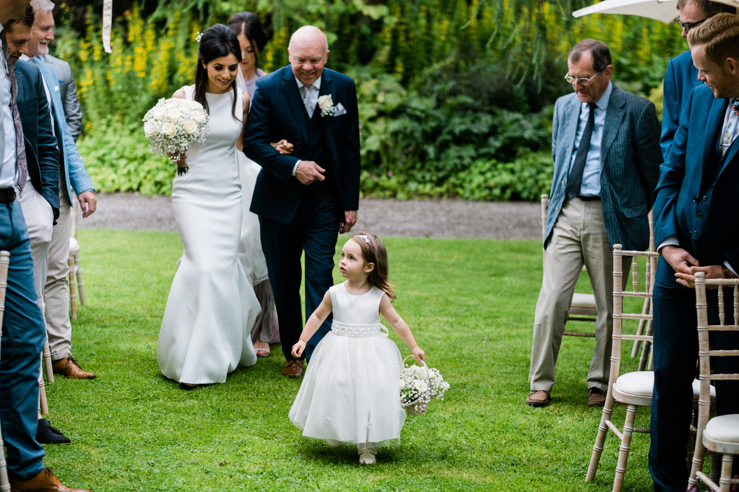 Eyam Hall Wedding Photographer 8 Bride walks down aisle at Eyam Hall