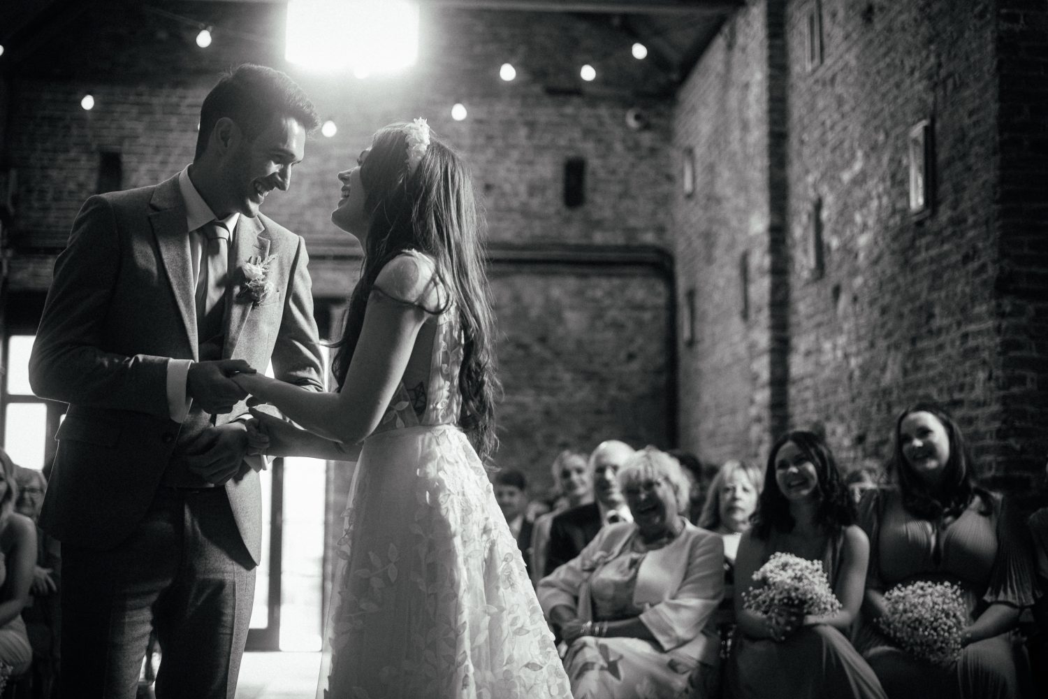 Derby Wedding Photography - Bride and groom getting married in wedding barn Derbyshire
