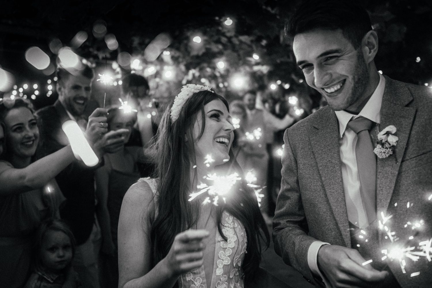 Bride and groom sparkler exit at Derbyshire Wedding