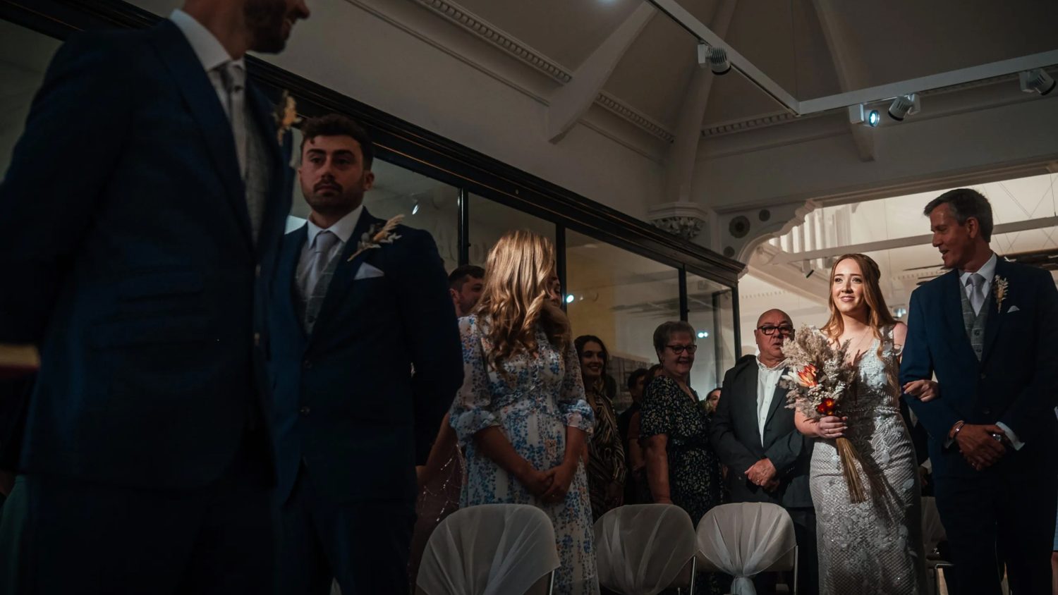 Bride walks down the aisle at Derby Museum and Art Gallery Bride walks down the aisle at Derby Museum and Art Gallery