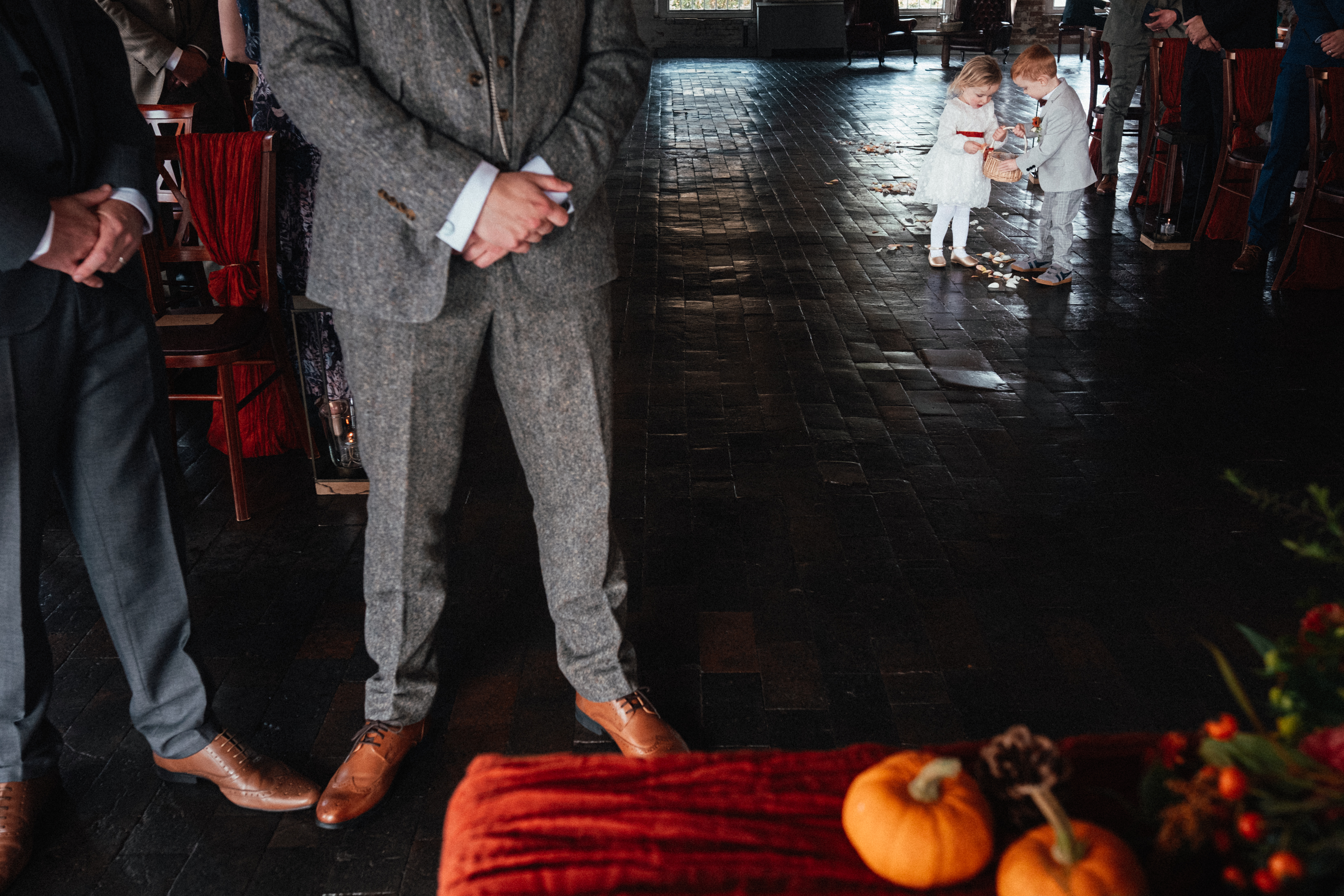 West Mill Wedding Photographer 24. Flower girl and boy walk down the aisle at West Mill Exclusive use wedding venue ceremony